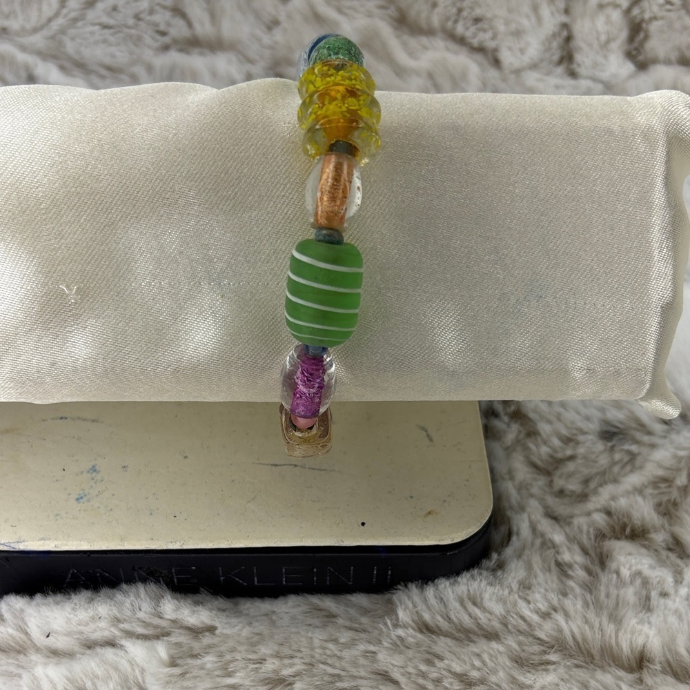Colorful Beaded Bracelet with Button & Chain Clasp
